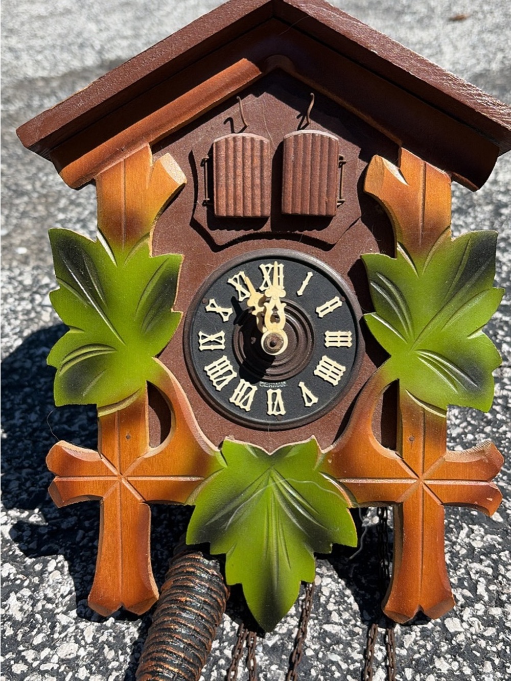 German Vintage Style Brown and Green Cuckoo Clock Wall Decor